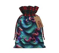 3d Magical Dragon Scales Pattern Printing Color Matching Plaid Christmas Bag With Drawstring For Christmas Birthdays Party,4.7x6.9 Inch