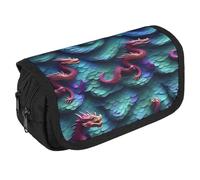 3D Magical Dragon Scales Pencil Case Organizer Large Capacity Cute Pen Pouch with 3 Compartment Office Stationery Large Pencil Bags with Zipper Fabric Pen Bag for Adults Portable Makeup Bag (Black)