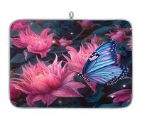 3D Magical Flower Butterfly Microfibre Dish Drying Mat Absorbent Dish Drying Drainers Mats for Kitchen Spoon Glass Plate 40.6 x 45.7 cm