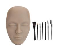 3D Makeup Practice Face Board Realistic Reusable Silicone Cosmetic Mannequin Face with 7PCS Brush for Beginner (Dark Skin)