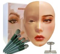 3D Makeup Practice Face, XIJIEMAO Silicone Full Make up Mannequin Face with Stand and Brush Set, Reusable Beginner Practice Eyelash Eye Shadow Makeup Face Board, Emerging Makeup Artist, Girl's Gift
