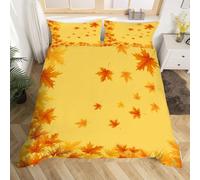 3D Maple Leaf Emperor Duvet Cover Set 290 x 235 Yellow Bedding Soft Breathable Microfibre Quilt Cover with Zipper Closure and 2 Pillowcases B-7805