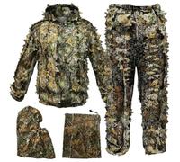 3D Maple Leaf Ghillie Suit 4 Piece Camouflage Hunting Apparel Outfit | Polyester Mesh Base;Jacket,Pants,Face Hood,Carry Bag;Elastic Waist;For Wildlife Watching,Airsoft,Camp,Trip