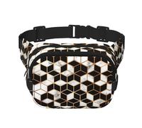 3D Marble Pattern Print Square Double Layer bag Waist Bag Trendy Pack Travel Bag with Adjustable Bel, Black, One Size