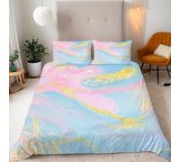 3D Marble Texture Duvet Cover Set Double, Abstract Fluid Art Print Bedding, reversible Design, Includes 1 Duvet Cover 155x220cm & 2 Pillow Cases 50x75cm, Microfiber, Easy Care,for teen
