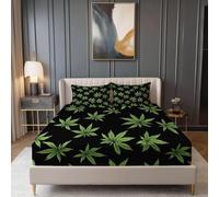 3D Marijuana Leaves Super King Fitted Sheet Weeds Printed Bed Sheets 30 cm Deep Fitted Sheets Soft Microfiber Bedding 180x200 cm with 2 Pillowcases for kids and aldults CL5900