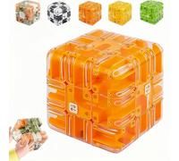 3D Maze Cube Puzzle cube- 360° Rotating Labyrinth Cube Game for Adults & Teens, High-Difficulty Brain Teaser Toy for Stress Relief, Focus Training & Spatial Logic Skills (Orange)
