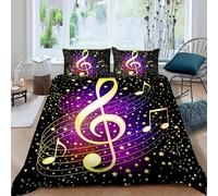 3D Melody Notes Single Duvet Cover Set Star Pattern Bedding Single Bed Set Soft Breathable Microfibre Quilt Cover 135x200 with Zipper Closure and 2 Pillowcases C-2515