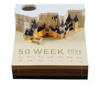 3D Memo Pad, 2026 Desk Calendar Memo Pad, Creative Desk Calendar DIY Notes Notepad, 3d notepad paper sculpture gift, 3D Art Calendar, Desk Calendar Magic Castle (With LED) Gift