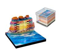 3D Memo Pad, 3D Ship Shape Artsy Pads Tear Away Paper Carving Sculpture, Creative Non-Stick Sticky Notepad with LED Lights and Pen Holder, Home Office Desktop Decorations