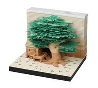 3D memo pad,3D Sticky Notes,3D memo pad, 2025 English Version Tree House with Light Paper Sculpture Decoration Desktop Paper Three-Dimensional(Green)