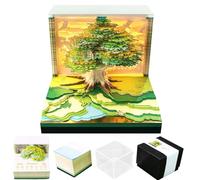 3D Memo Pad Time Piece Calendar 2026, Tear-Off Art Tree House Desk Calendar 2026 With LED Light,Creative Paper Sculpture Magic Tree Rip Away Calendar Notes,Desktop Decoration