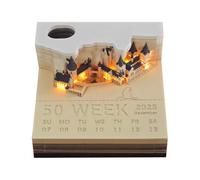 3D Memo Pad with Light and Pen Holder - Magic Castle Design, 3D Notepad Paper Craft Building Block, Tear-Off Paper Reveals Castle, Non-Sticky Note Pad Cubes, Office/Home Decor, Creative DIY Gift