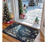 3D Merry Christmas Blue Star Snowflake Welcome Mat Bathroom Living Room Bedroom Kitchen Office Holiday Christmas Decoration Carpet-40x60cm