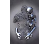 3D Metal Figure Statue Art Canvas Painting Romantic Abstract Posters and Prints Lovers Sculpture Poster Love Heart Kiss Pictures - Without Frame (Figure-03, 1 Pieces - 70 x 100 cm)