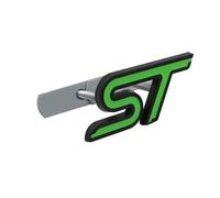 3D Metal Letters ST Logo Car Front Grille Emblem Badge Decals Compatible with Focus Edge Explorer Mondeo Fiesta Escape Accessories(Black Green)