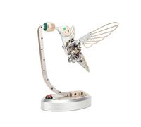 3D Metal Mechanical Hummingbird Model, Dynamic Moving Bird Display, Fully Assembled Decorative Metal Sculpture for Desk, Shelf, or Gift
