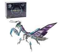 3D Metal Mechanical Mantis Model Kit with Lights - DIY Steampunk Steel Insect Puzzle, 1000+ Pcs Assembly Set for Adults, Unique Desk Decor & STEM Gift (Purple)