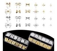 3D Metal Nail Art Gems - 2 Boxes Gold Silver Bowknot & Star Nail Charms, Nail Rhinestone Gems Accessories for Nail Art Design DIY Crafting, Phone Case Decor(Gold Silver)