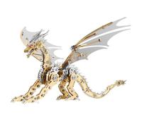 3D Metal Puzzle Mechanical Dragon Model Kit, 313PCS Stainless Steel DIY Assembly Flying Creature, Articulated Desktop Display Decor Collectible For Hobbyists -(Golden)