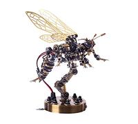 3D Metal Puzzle Mechanical Wasp with Sound-Controlled Light - Stainless Steel DIY Metal Model Kit, Replaceable Wings, Movable Joints, Illuminated 3D Insect Model for Adults