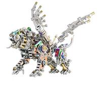 3D Metal Puzzle Model Kit, 700Pcs 3D Steampunk DIY Building Bengal Tiger Model with LED Lights & Detachable Wings, Unique Desk Creative Art Decorations Gift for Adults