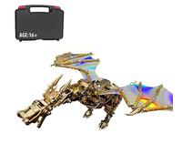 3D Metal Puzzles Dragon Model Kit, 600PCS DIY Assembly Steampunk Mechanical Mythical Creature Dragon with Interchangeable Wings, Creative Desk Decorations for Office & Home