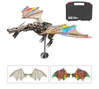 3D Metal Puzzles Dragon Model Kit + Bracket Set, 600PCS DIY Assembly Steampunk Mechanical Mythical Creature Dragon with Interchangeable Wings, Creative Desk Decorations for Office & Home