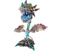 3D Metal Puzzles Piranha Model kit, 400PCS DIY Assemble Steampunk Mechanical Piranha Plant Flower Model Kit with LED Light, Creative Desk Decorations for Office & Home