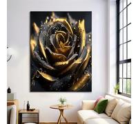 3D Metal Rose Canvas Painting, Mysterious Flower Wall Art, 12X16In - Black Gold, Unframed, Poster Canvas Painting - Living Room Bedroom Kitchen Office Dining Room Decorative