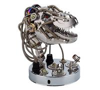 3D Metal Steampunk Dinosaur Head Model Kit, DIY Moving Mechanical Skull Puzzle with LED Eyes & Opening Mouth, Assembly Ornament for Adults & Teens 15+
