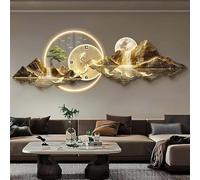 3D Metal Wall Art for Living Room, Modern Wall Sculpture with LED Light and Clock, Oriental Feng Shui Landscape Wall Decor, for Living Room, Bedroom, Study, Hotel Decor,002,150 * 50cm