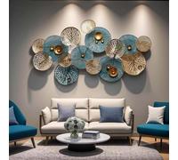 3D Metal Wall Art Modern Circle Hanging Wall Sculptures Home Decor for Living Room Bedroom Dining Room, Blue/Gold(Blue)