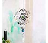 3D Metal Wind Hanging Spinner, Sun Spiral Wind Chimes, Wind Sculptures Hanging With Gazing Ball Spiral Tail, Stainless Steel 360 Degrees Spin Decor For Indoor Outdoor Garden(snowflake)