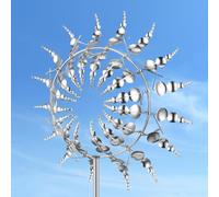 3D Metal Windmill, Outdoor Wind Spinners - Unique Wind Powered Kinetic Sculptures for Yard, Patio, Garden, Lawn Decoration - Height: 95cm/37.4inch (Silver)