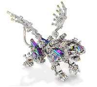 3D Metal Winged Smilodon Tiger Assembly Kit - Steampunk Mechanical DIY Model with 650+PCS Colored-Plating Metal Parts & L-Size Wings, Stainless Steel Puzzle for Adults, Halloween