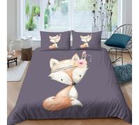 3D Microfiber cute fox baby Bedding Quilt Cover All Season Soft Bedding Sets with Matching Pillowcase watercolor woodland art Quilt Cover Set Easy Care, Washable for Bedroom Decor Single（135x200cm）