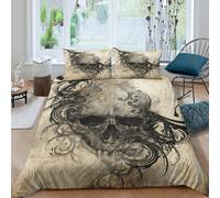 3D Microfiber skull art Bedding Quilt Cover All Season Soft Bedding Sets with Matching Pillowcase gothic tattoo style Quilt Cover Sets Easy Care Machine Washable for Bedroom Decor Double（200x200cm）