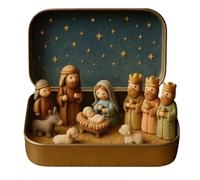 3D Mini Nativity Scene Christmas Set Nativity Figures in a Metal Tin, Portable Sacred Figures Religious Jewellery, Nativity Scene Holy Family Jesus Figures Ornaments, Small Christmas Nativity Scene