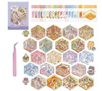 3D Mini Scene Sticker,20 Sets DIY House Scene Stickers with Tweezers Make Your Own Warm Home Collection Book for Adults Girls Relief Stress,Party Favors Birthday Gift （Cute/Fun） Town