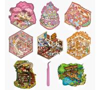 3D Miniature Scene Stickers,8 Sets of DIY House Sticker Scene with Tweezers Make Your Own Cute Animal Cartoon Sticky for Adults Girls Relief Stress Pass The Time,Party Favors Birthday Gift