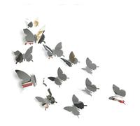 3D Mirror Butterfly 12 Pieces Mirror Wall Decal Sticker Butterfly 3D Mirror Wall Art Party Wedding Home Decoration Butterfly Fridge Wall Sticker for Living Room(Silver)