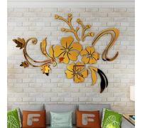 3D Mirror Flower Art Removable Wall Sticker, Acrylic Mural Decal Home Room Decor, DIY Mirror Effect Decoration for Living Room Bedroom TV Wall 40x60cm(Gold)