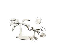 3D Mirror Wall Sticker Palm Trees Birds Acrylic Silver for Bedroom Decor