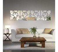 3D Mirror Wall Stickers, 4 Pcs Acrylic Square Geometric Pattern DIY Art Decals, Self Adhesive Mirror Plastic Wall Sheet Tiles Home Decoration for Living Room Bedroom Stair Wall Decor (Floral- 4pcs)