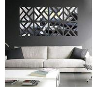 3D Mirror Wall Stickers, Acrylic Square Geometric Pattern DIY Art Decals, Self Adhesive Mirror Plastic Wall Sheet Tiles Home Decoration for Living Room Bedroom Stair Wall Decor (8 pcs)