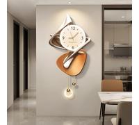 3D Modern Art Wall Clock with LED Light, Silent Quartz Decorative Clocks, Crystal Porcelain Dial with Hanging Sphere, Contemporary Home Wall Decor for Living Room Bedroom Office (Gold 15.7 * 8