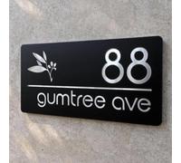 3D Modern House Number Sign with Eucalyptus Leaves - Laser Cut, Double Floating Layer, Personalized