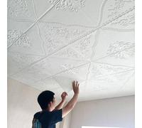 3D Modern White Tile Stickers Self Adhesive Square Wallpaper for Kitchen Bathroom Living Room - DIY Ceiling Cladding & Wainscoting Set of 50 Tiles