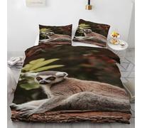 3D Monkey Duvet Cover Set Double Size Kids Teens Adults Ring-Tailed Lemur Double Bedding Quilt Cover Sets Animals Printed Ultra Soft 3pcs Bedroom Comforter Covers with Zipper a.4809